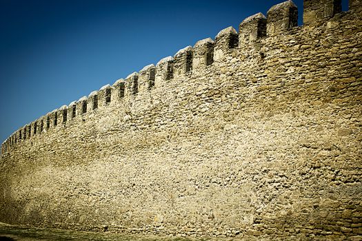 Old fortress wall in an ancient medieval castle