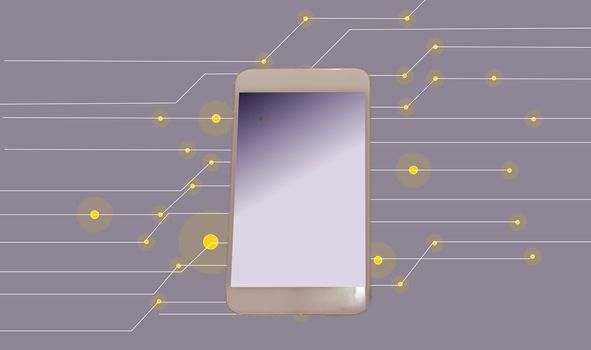 Smart phone technology concept purple background.