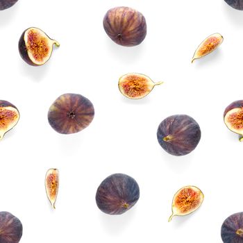 Seamless pattern with ripe figs. Tropical abstract background. Figs on the white background. Seamless pattern for print, textile, wallpapers, design templates.