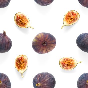 Seamless pattern with ripe figs. Tropical abstract background. Figs on the white background. Seamless pattern for print, textile, wallpapers, design templates.