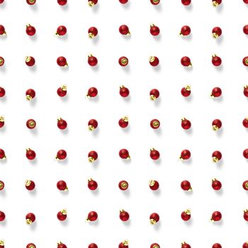 Seamless pattern with red Christmas decorations on white background. Christmas red ornaments Seamless pattern. Christmas abstract background made from balls.