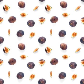 Seamless pattern with ripe figs. Tropical abstract background. Figs on the white background. Seamless pattern for print, textile, wallpapers, design templates.