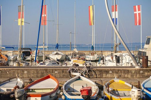 BARDOLINO, ITALY 16 SEPTEMBER 2020: View of Bardolino's Port in the Garda Lake in Italy