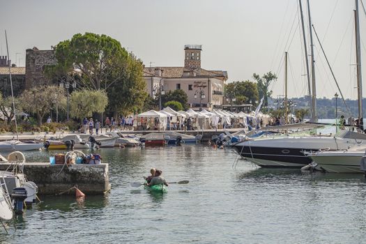 LAZISE, ITALY 16 SEPTEMBER 2020: Landscape on Garda lake in Lazise in Italy