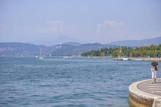 Panorama of Garda Lake in Lazise in Italy during summer
