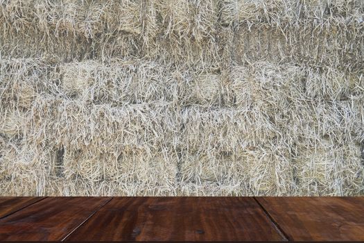 pile heap of rice straw hay in farm farmland