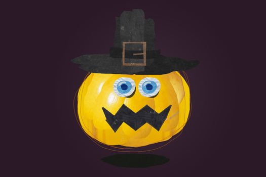 Funny and spooky Halloween pumpkin, created with the photographic collage technique, can be cut out easily with the stroke included in the image.