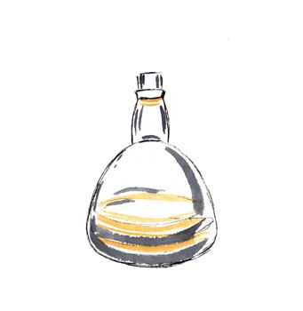 Decorative bottle isolated on white background. Retro glass. Watercolor hand-drawn illustration