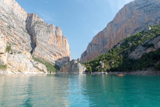 View of the Congost de Mont-rebei gorge in Catalonia, Spain in summer 2020.