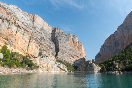 View of the Congost de Mont-rebei gorge in Catalonia, Spain in summer 2020.