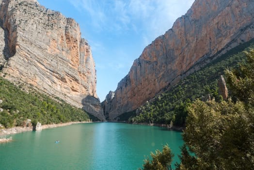 View of the Congost de Mont-rebei gorge in Catalonia, Spain in summer 2020.