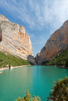 View of the Congost de Mont-rebei gorge in Catalonia, Spain in summer 2020.