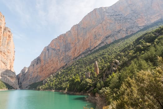 View of the Congost de Mont-rebei gorge in Catalonia, Spain in summer 2020.