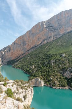 View of the Congost de Mont-rebei gorge in Catalonia, Spain in summer 2020.