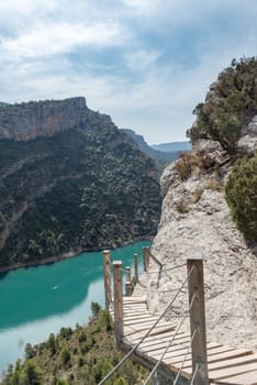 View of the Congost de Mont-rebei gorge in Catalonia, Spain in summer 2020.