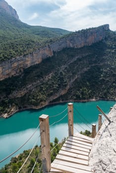 View of the Congost de Mont-rebei gorge in Catalonia, Spain in summer 2020.