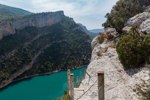 View of the Congost de Mont-rebei gorge in Catalonia, Spain in summer 2020.