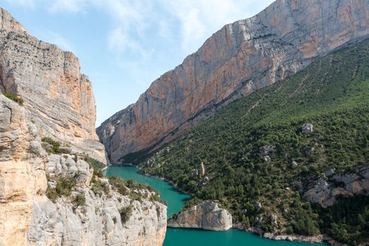 View of the Congost de Mont-rebei gorge in Catalonia, Spain in summer 2020.