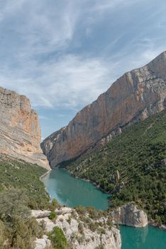 View of the Congost de Mont-rebei gorge in Catalonia, Spain in summer 2020.