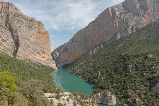 View of the Congost de Mont-rebei gorge in Catalonia, Spain in summer 2020.