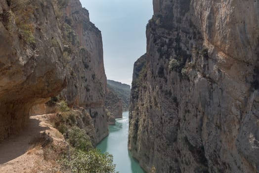 View of the Congost de Mont-rebei gorge in Catalonia, Spain in summer 2020.