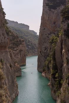 View of the Congost de Mont-rebei gorge in Catalonia, Spain in summer 2020.