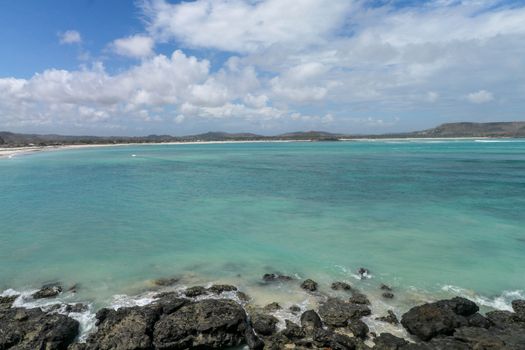 Panorama shot of Tanjung Aan Beach in Lombok, West Nusa Tenggara. Top tourist destination in Indonesia.