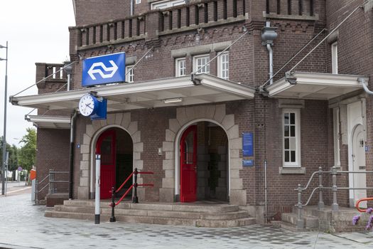Weert,Holland,03-sept-2020:the entrance to the building of the train station in weert, it is build by George Willem van Heukelom in 1879