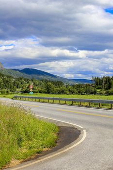 Beautiful road through the countryside of Hemsedal in Viken, Norway.