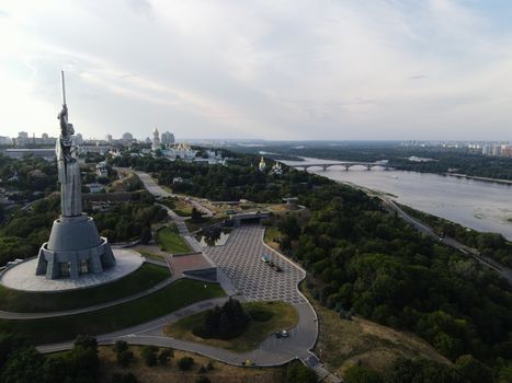 Kyiv, Ukraine : Aerial view of the Motherland Monument