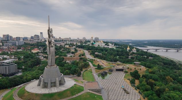 Kyiv, Ukraine : Aerial view of the Motherland Monument