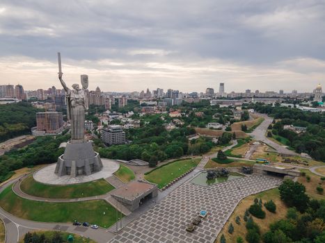 Kyiv, Ukraine : Aerial view of the Motherland Monument