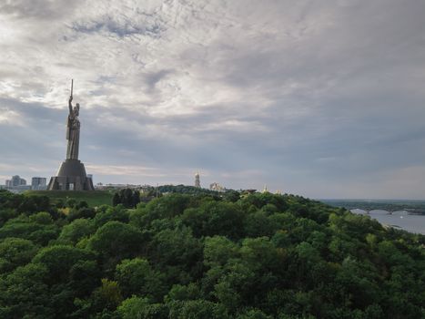 Kyiv, Ukraine : Aerial view of the Motherland Monument