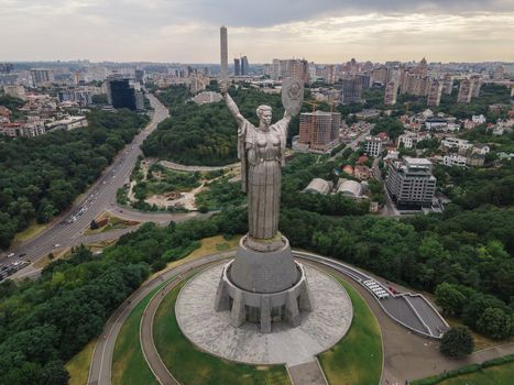 Kyiv, Ukraine : Aerial view of the Motherland Monument