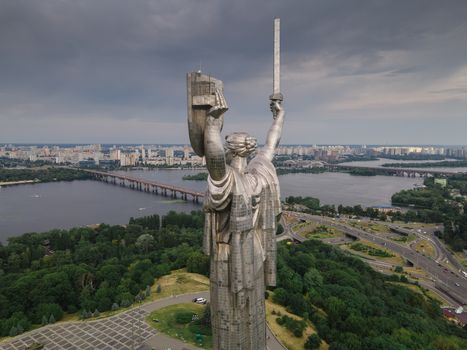 Kyiv, Ukraine : Aerial view of the Motherland Monument