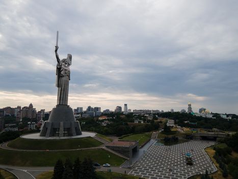 Kyiv, Ukraine : Aerial view of the Motherland Monument