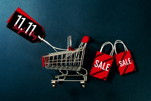 shopping cart and shopping bag, year-end sale, 11.11 singles day sale concept