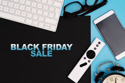 Black Friday Sale, electronic device on black and blue background