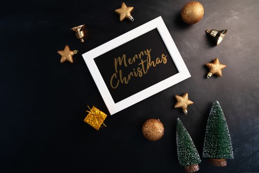 Merry Christmas, photo frame with christmas  decoration on black background