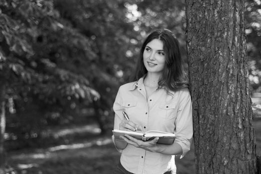 Young beautiful girl student in shirt. Kyiv. Ukraine