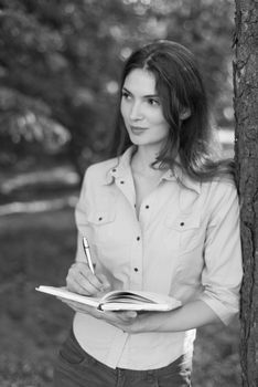 Young beautiful girl student in shirt. Kyiv. Ukraine