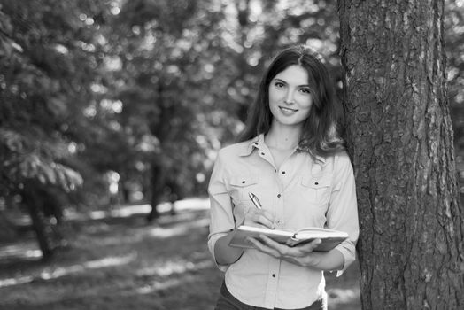 Young beautiful girl student in shirt. Kyiv. Ukraine