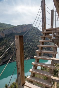 Stairs in the Congost de Mont-rebei gorge in Catalonia, Spain in summer 2020.