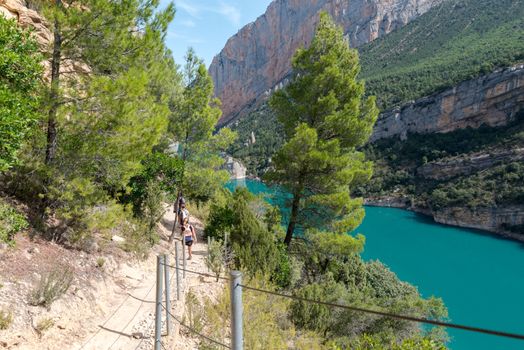 Congost de Montrebei, Catalonia, Spain : 2020 16 september : People in the trial in  Montrebei gorge in Catalonia, Spain in summer 2020.
