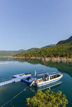 Congost de Montrebei, Catalonia, Spain : 2020 16 september : Pier in the Montrebei gorge in Catalonia, Spain in summer 2020.