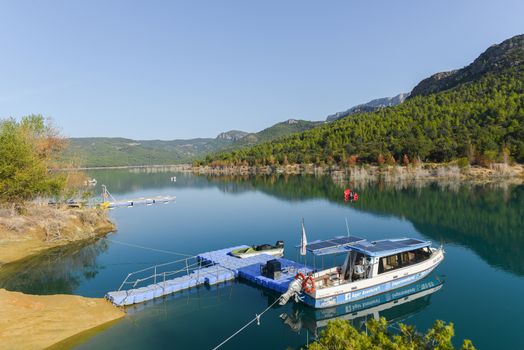 Congost de Montrebei, Catalonia, Spain : 2020 16 september : Pier in the Montrebei gorge in Catalonia, Spain in summer 2020.