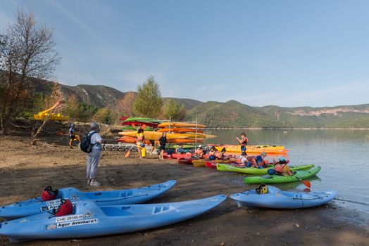 Congost de Montrebei, Catalonia, Spain : 2020 16 september : Pier in the Montrebei gorge in Catalonia, Spain in summer 2020.