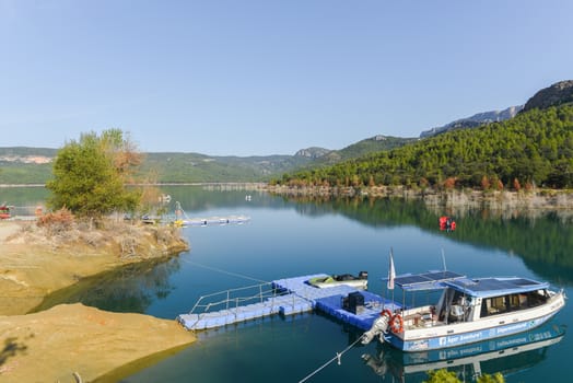 Congost de Montrebei, Catalonia, Spain : 2020 16 september : Pier in the Montrebei gorge in Catalonia, Spain in summer 2020.