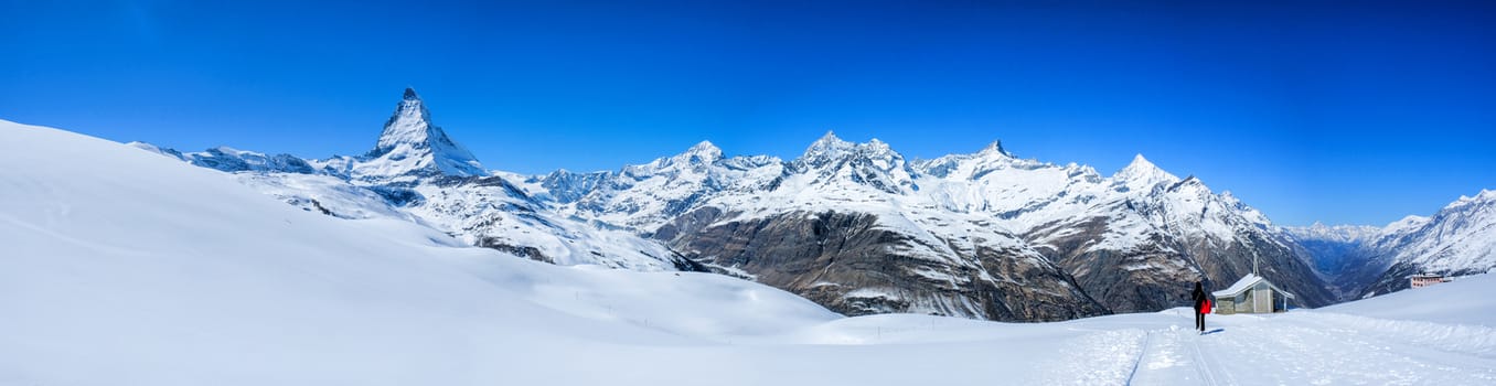 Panoramic beautiful view of snow mountain Matterhorn peak, Zermatt, Switzerland.