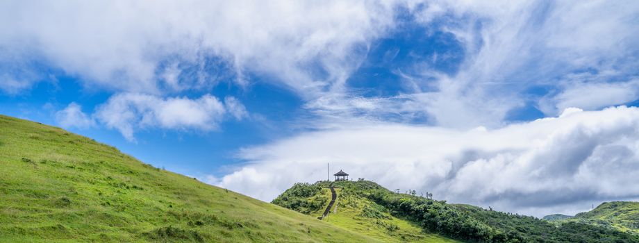 Beautiful grassland, prairie in Taoyuan Valley, Caoling Mountain Trail passes over the peak of Mt. Wankengtou in Taiwan.